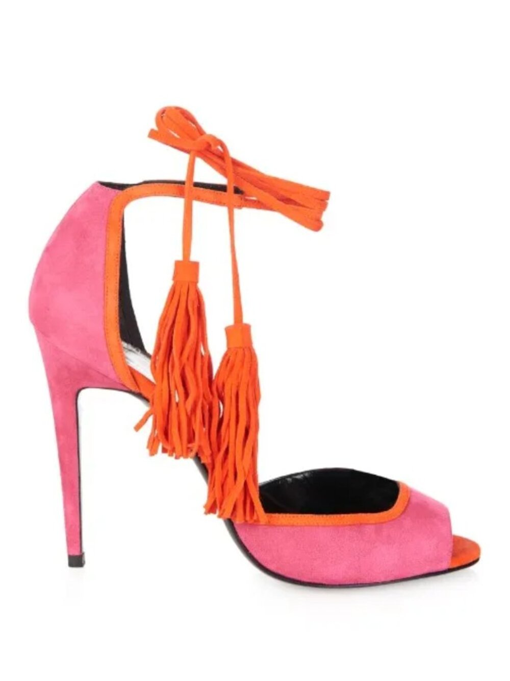 PIERRE HARDY SUEDE MAJORELLE PINK ORANGE TASSELL FRINGE SANDAL SIZE 38 PRELOVED
